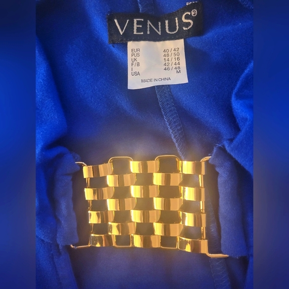 Venus ~ Royal Blue Dress w/Gold Neck Accent - Picture 4 of 4